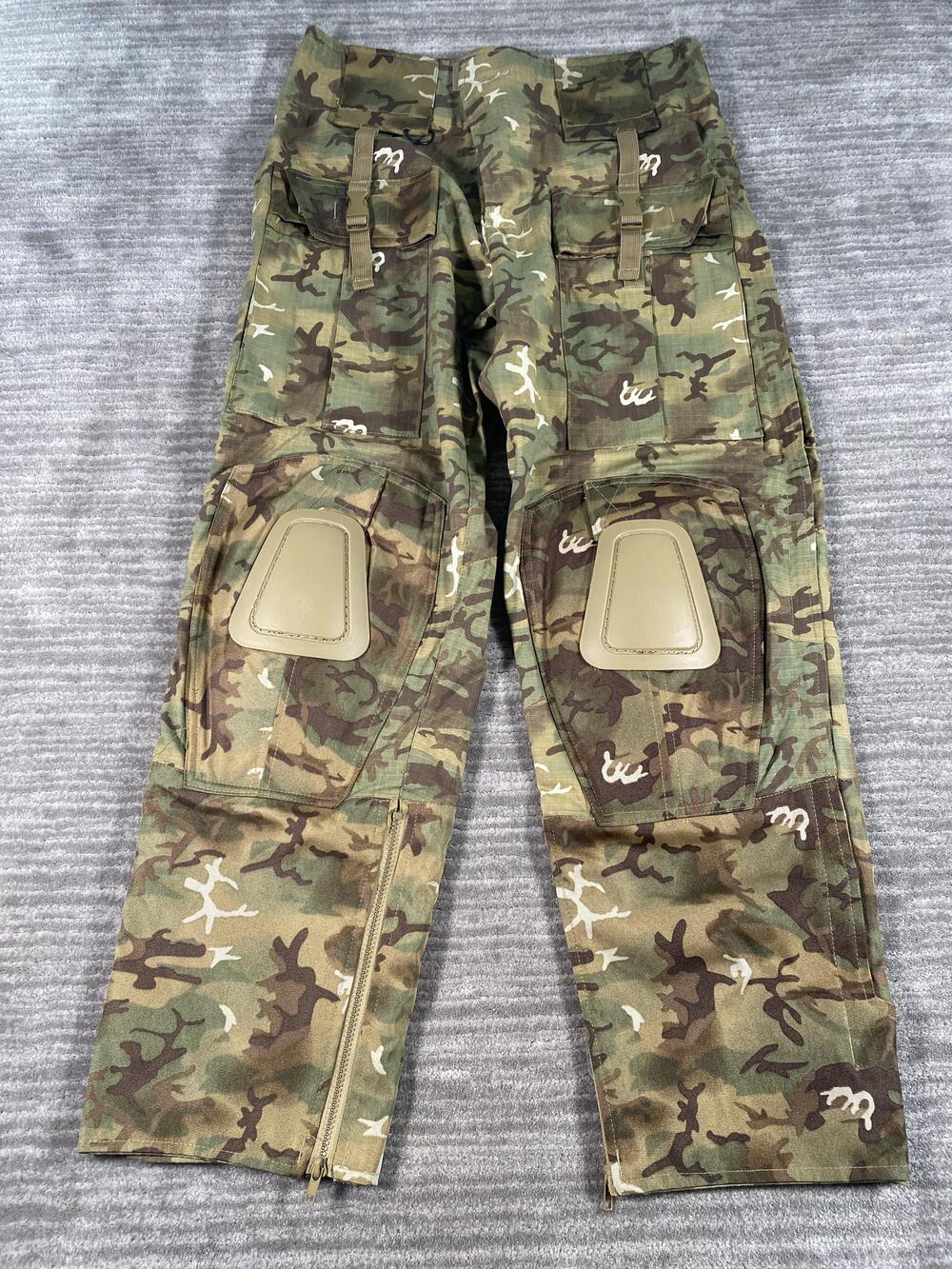 Mil-Tec Combat Pants Mens 34x32 Green Camo Warrior Cargo Knee Pads Ankle Zip